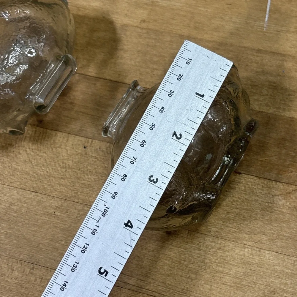 Vintage MCM Clear Textured Glass Piggy Banks Pair Coin Banks Retro Pig Figurines